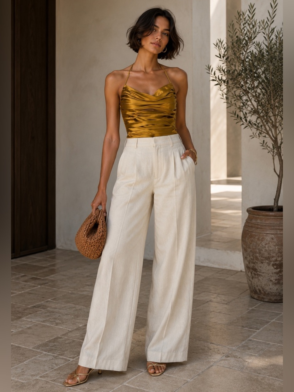 Ronny Kobo Leilani Silk Halter Top In Brass Womens Size XS EUC
